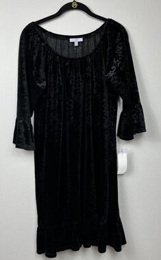 FEVER Velvet Scroll Bell Sleeves Black Flowy Dress Size Medium NWT MSRP $78.00